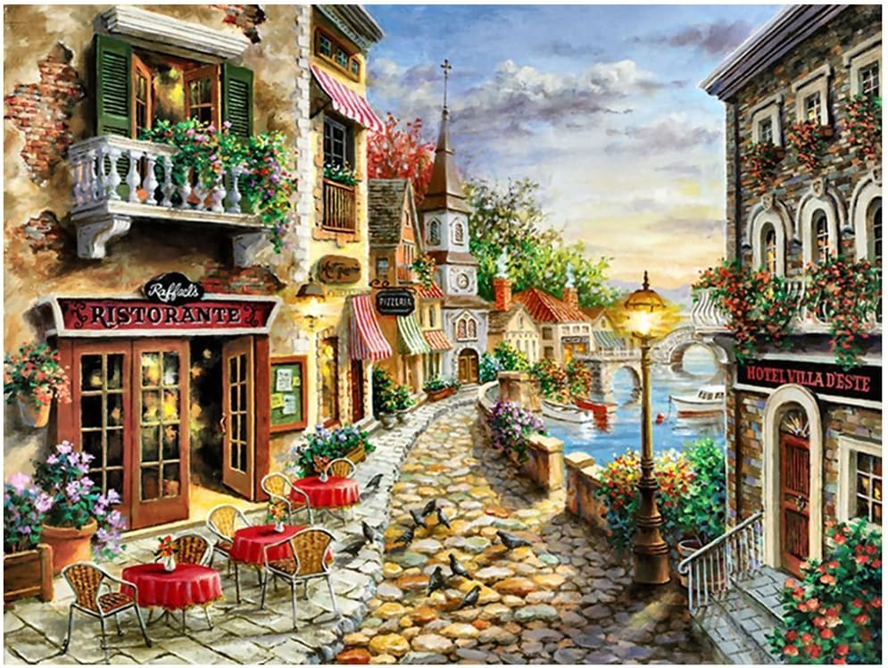 Diamond Painting Romantic Town Landscape Natural Scenery Diamond Embroidery Full Square Drill Home Decor (11.8X15.7 inches)