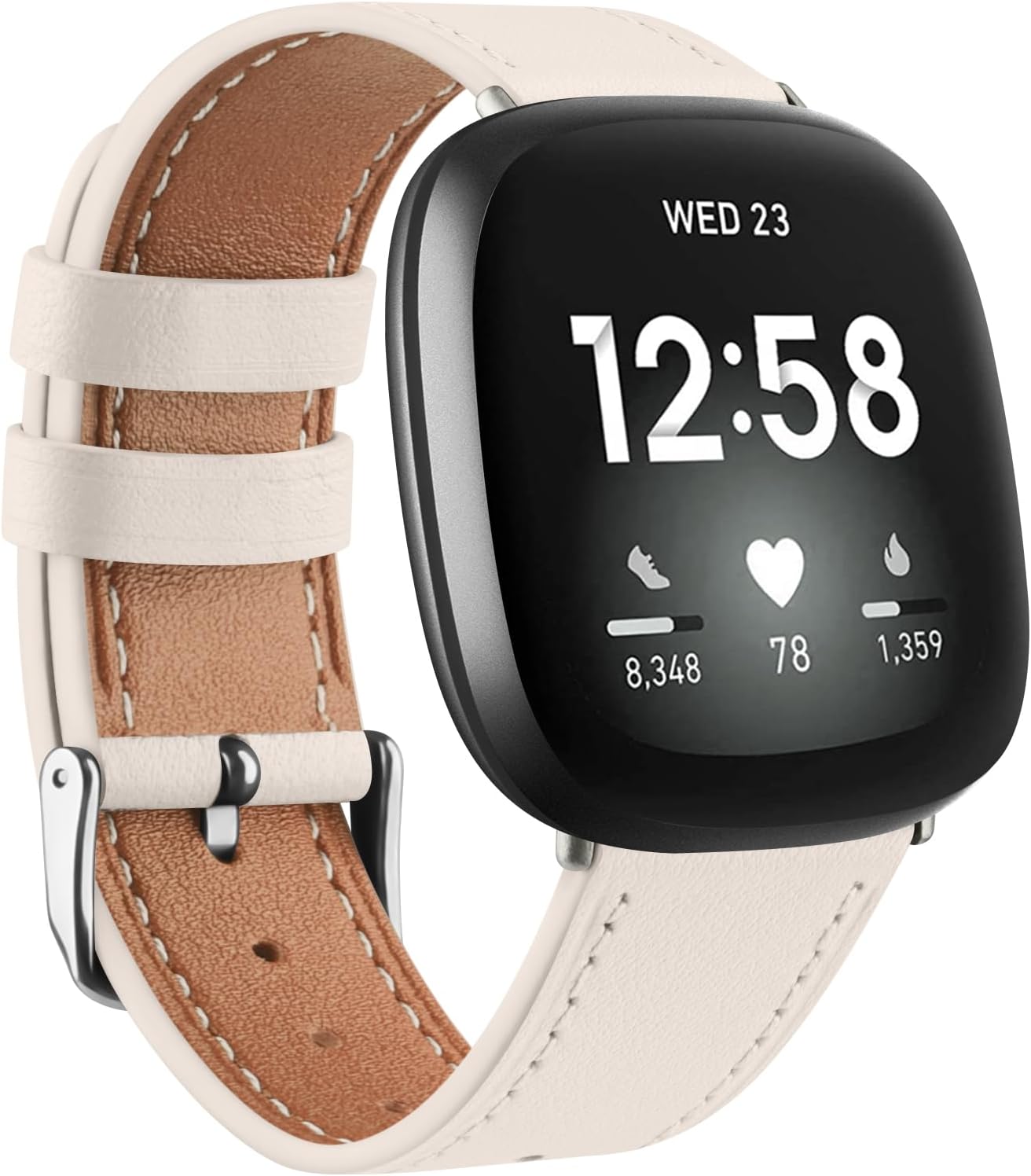 Meliya Leather Bands Compatible with Fitbit Versa 4 Bands/Fitbit Versa 3 Bands/Sense 2 Bands/Fitbit Sense Watch Bands for Women Men, Classic Genuine Leather Wristband Straps