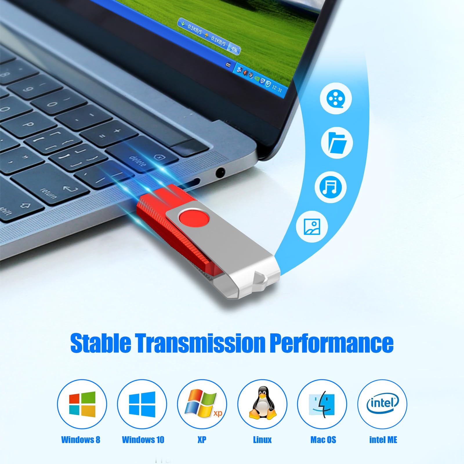 TEWENE Memoria USB de 128 MB, memoria USB 2.0, paquete de 50, unidad de pulgar, almacenamiento USB con llavero y adhesivo para computadoras, coches y televisores
