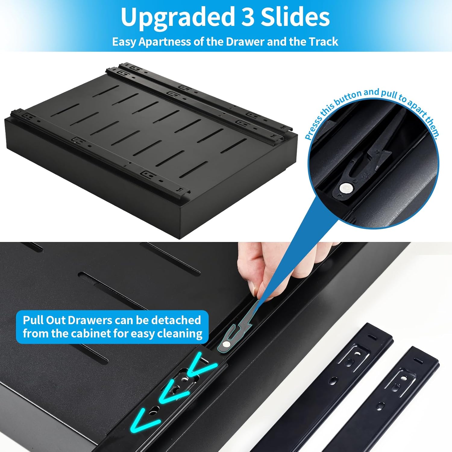 PYOF 2 Pack Pull Out Cabinet Organizer - 21" Deep Pull Out Drawers for Cabinets Expandable(12.4"-20.5") with Adhesive Nano Film Slide Out Drawers for Kitchen Cabinets Shelves Pantry Bathroom (Black)