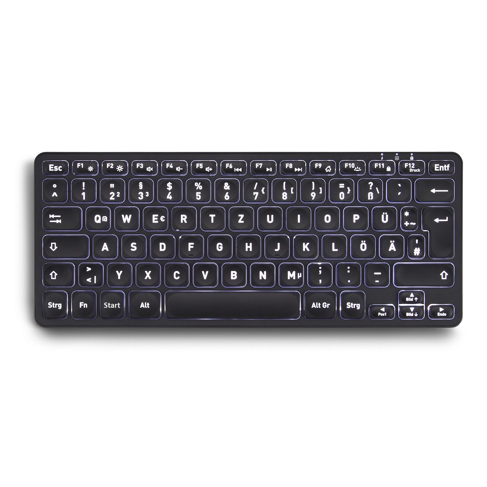 Perixx PERIBOARD-732B Mini Backlit Wireless Keyboard - Scissor Keys Type X - White Backlight - DE Layout