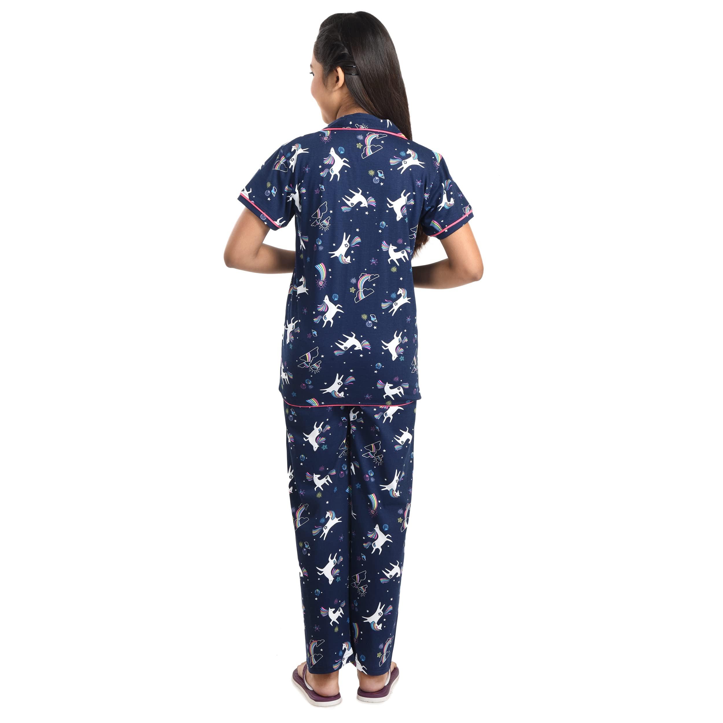 Clothe Funn Girls Cotton Nightsuit Set, Navy AOP, 11-12 Years 3