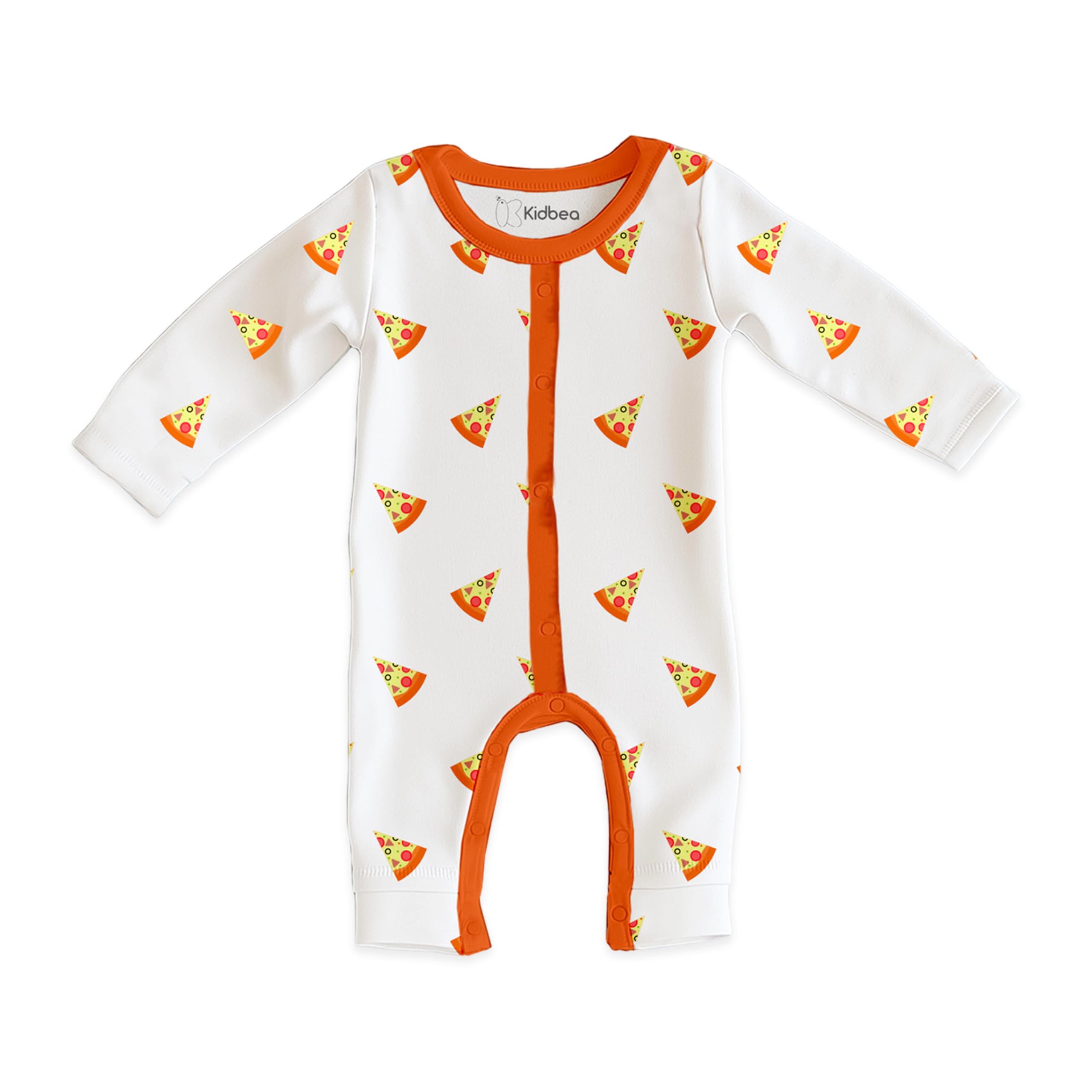 Kidbea® 100% Cotton Romper JumpSuit Night Suits for Infants Newborn Baby Boys & Girls Pizza Printed With Orange Color Size 0-3 Months - Image 2 thumbnail