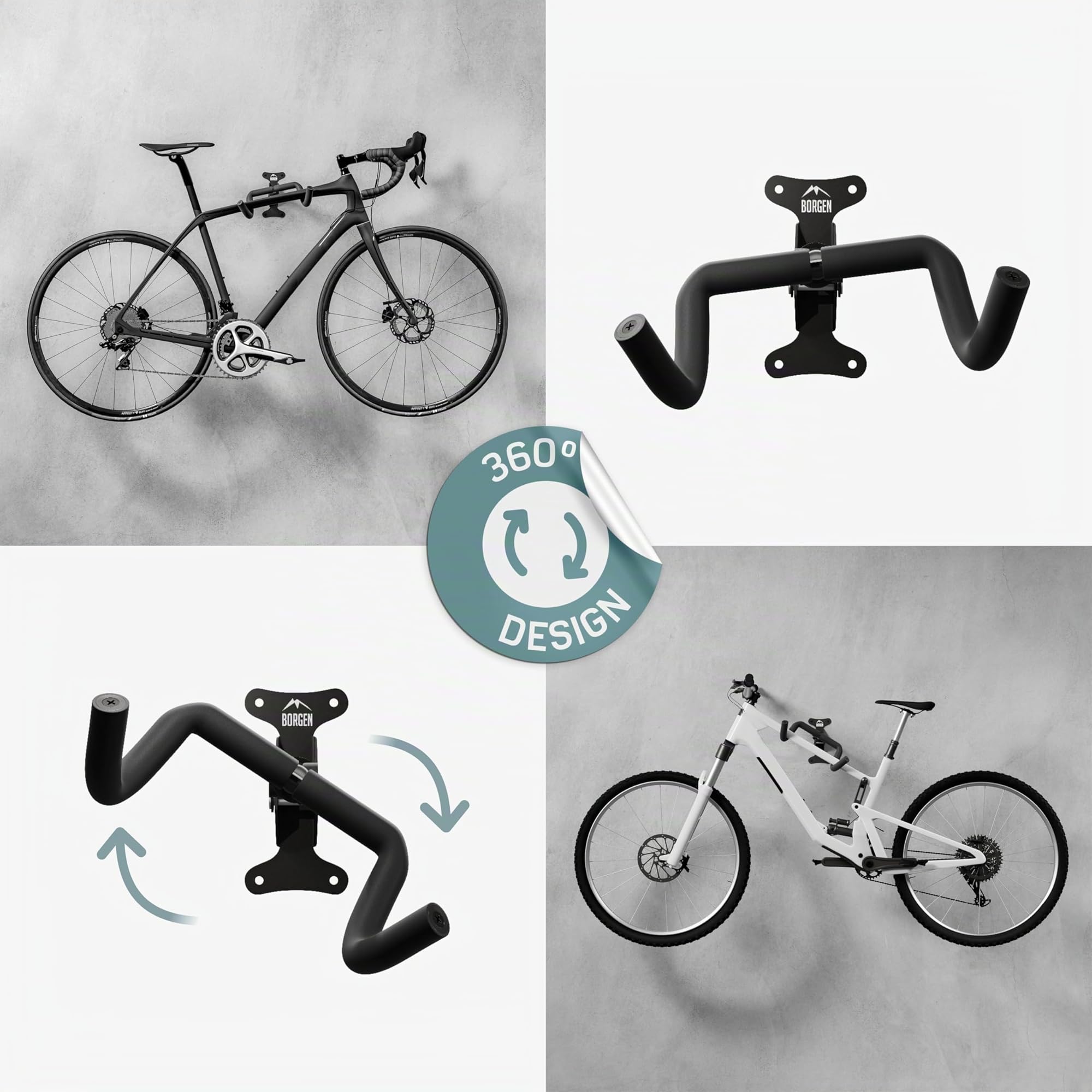 Borgen Supporto da parete per bicicletta regolabile pieghevole con imbottitura extra morbida