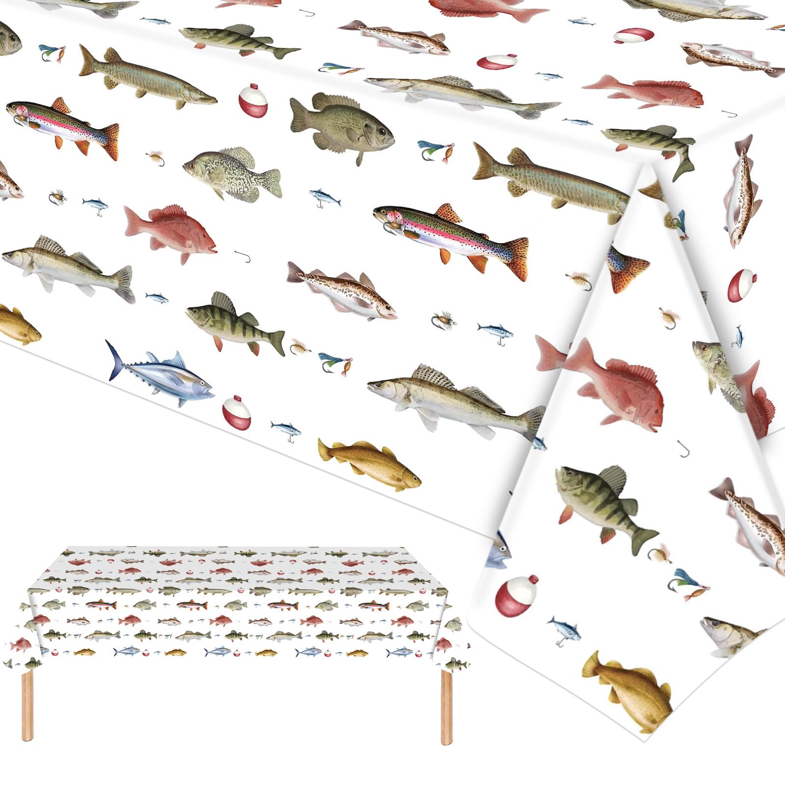 PHOGARY Fishing Tablecloth Gone Fishing Party Decorations Ofishally One Birthday Decorations, Disposable Plastic Table Cover Under The Sea Fisherman