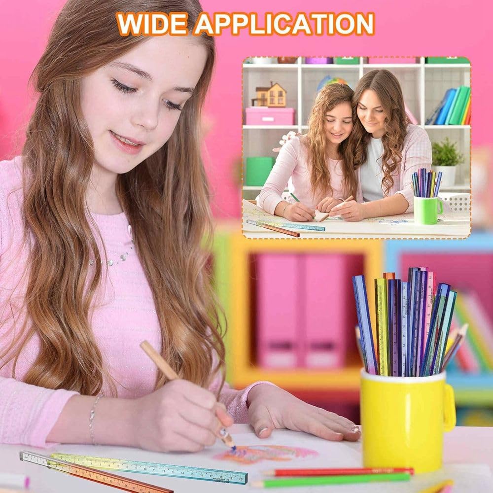 Radiance™ 2 Pcs 3D Cube Square Scale 20cm | Transparent Gradient Ruler for Kids & Adults | Multi-Functional Stationery for School & Office Use (Random Colors) 2