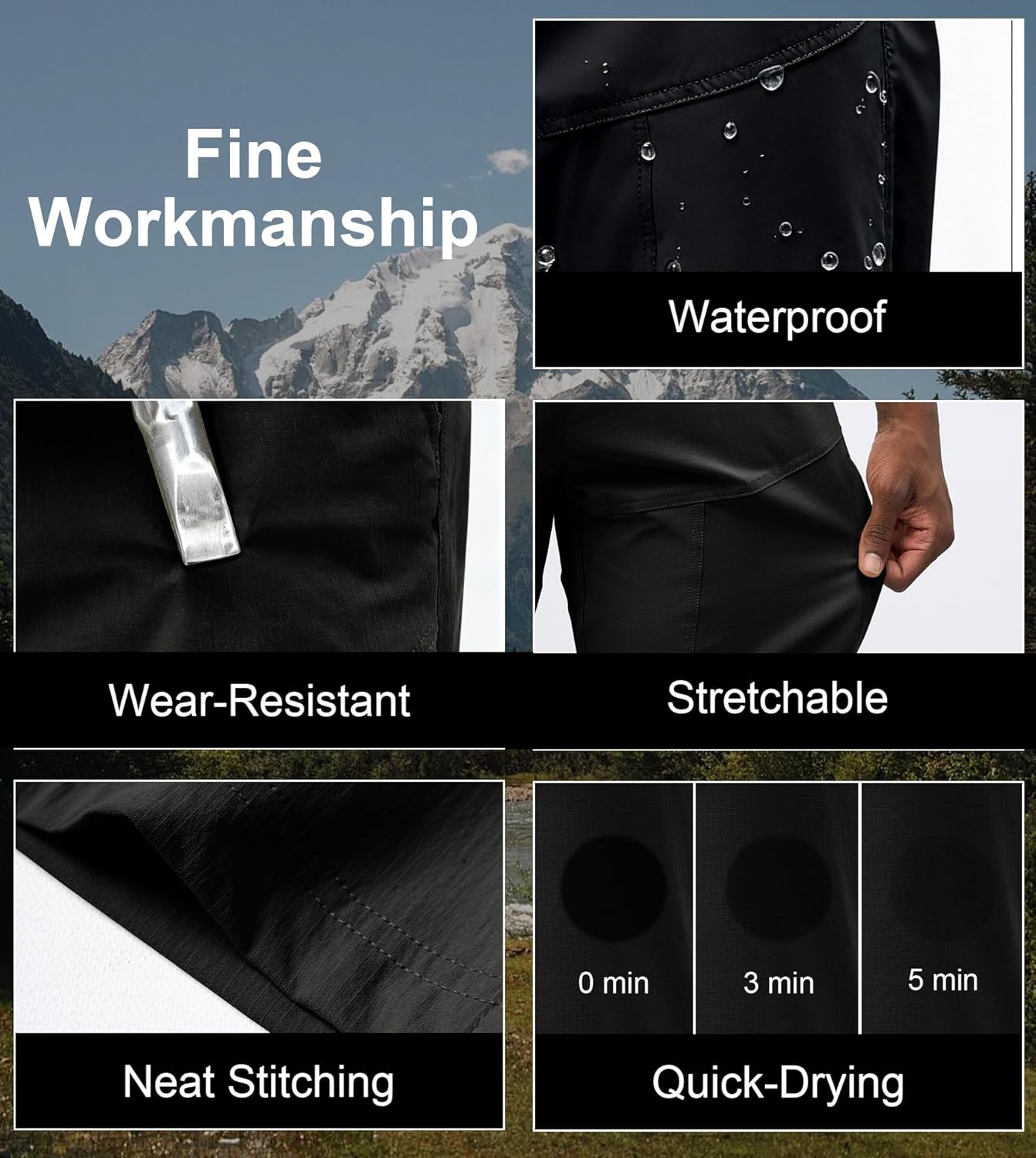 Fioboc Mens Work Pants, Waterproof Tactical Cargo Pants for Men 6 Pockets, Lightweight Quick Dry for Hiking Travel Fishing
