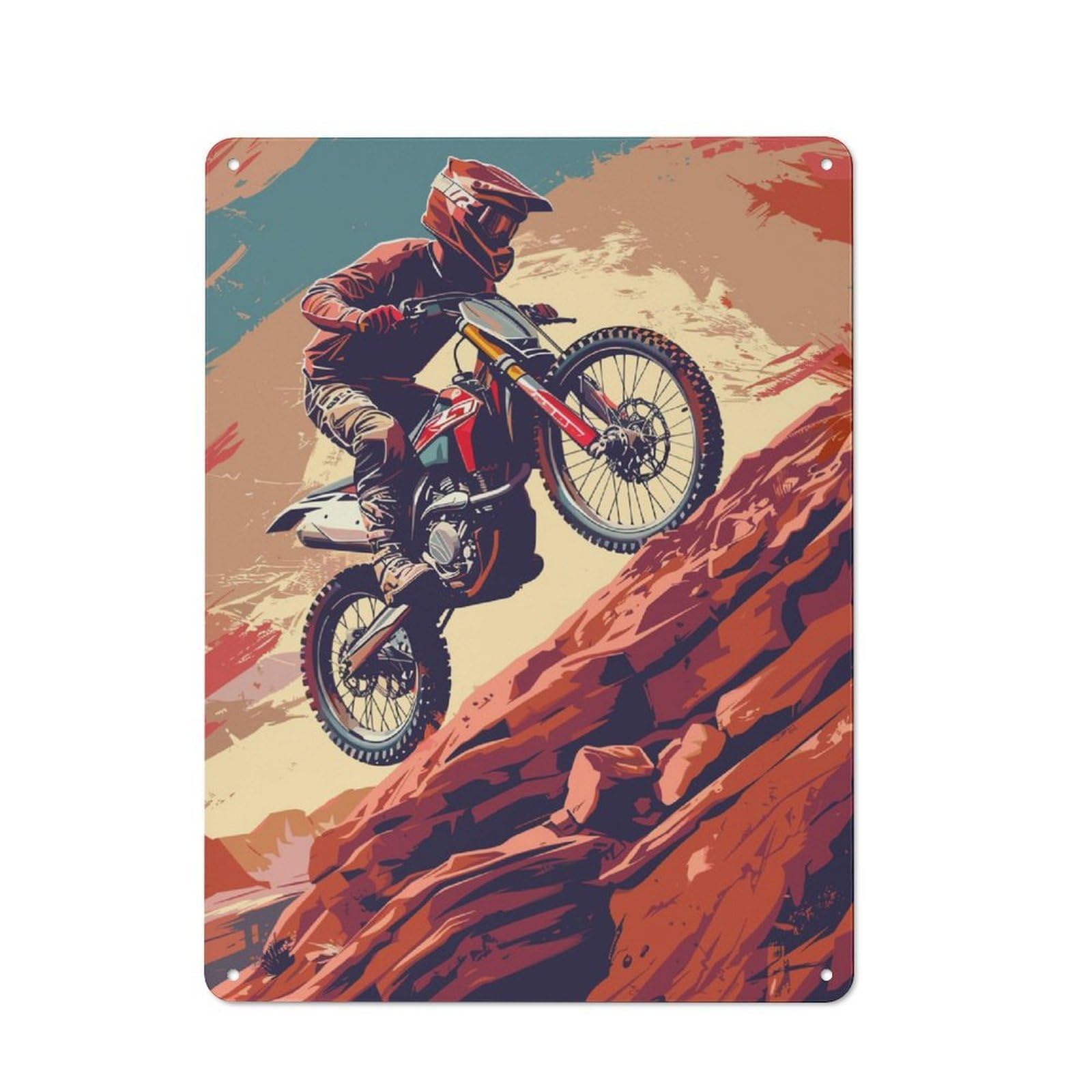 Junmoney Dirtbike Desert Downhill Metal Wall Sign 40X30cm Featuring For Pub Or Café, For Kitchen, Dining Room And Home Bar Wall Decor