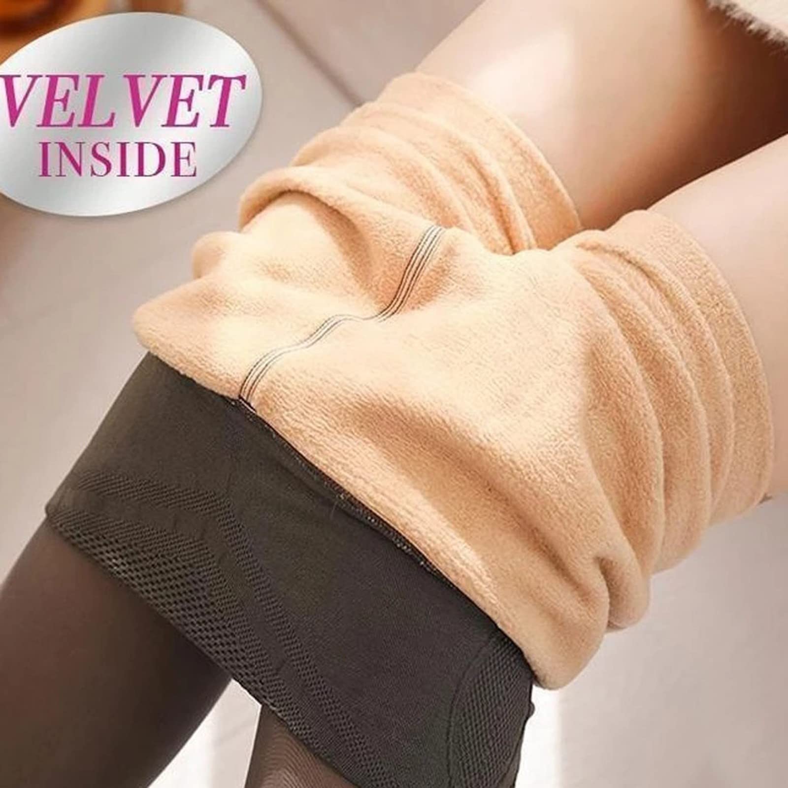 MJGkhiy Medias de forro polar para mujer, color carne, falso translúcido, medias de felpa elegantes, medias térmicas de forro polar, cintura alta, pantalones cálidos gruesos, calcetines acolchados de