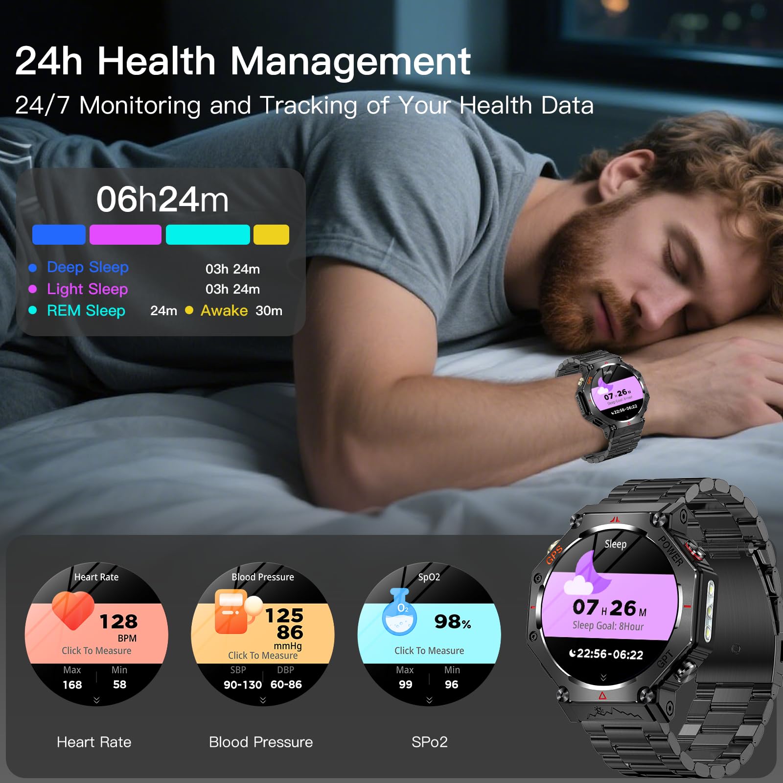 2026 AI Smartwatch Uomo con GPS/Altezza/Pressione Sanguigna/Torcia LED | 1.39''Orologio Smartwatch con 530mAh/Chiamata,3ATM Impermeabile 110+Modalità Sport Cardiofrequenzimetro SpO2 per Android iOS