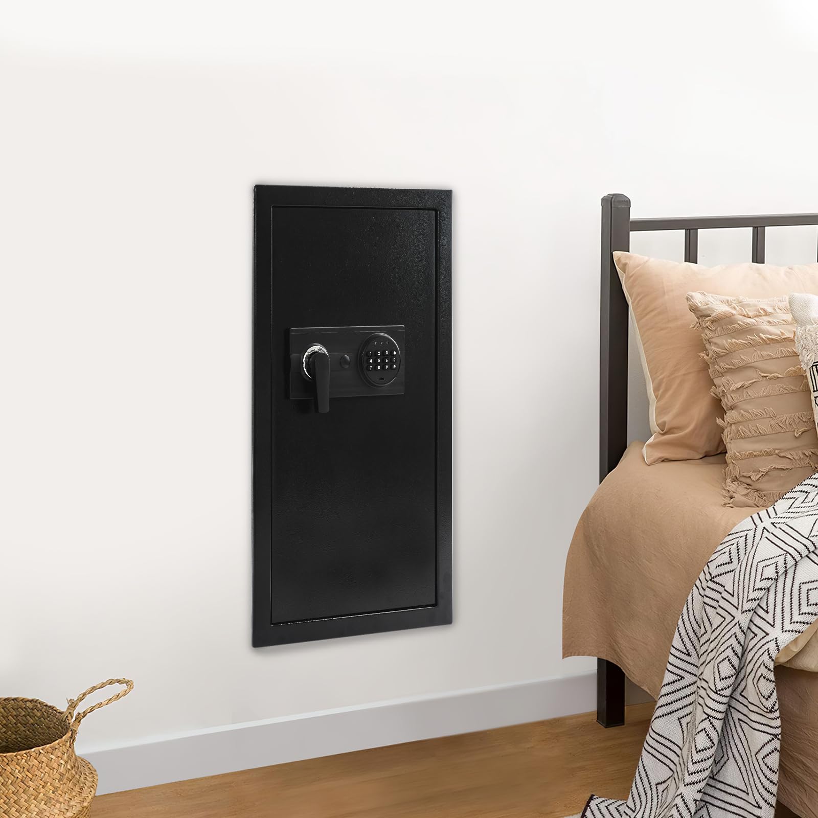 Cassaforte elettronica da parete – Cassaforte per mobili in acciaio con codice e chiave, antieffrazione, sistema di allarme per gioielli, denaro, documenti (37 x 10 x 65 cm)