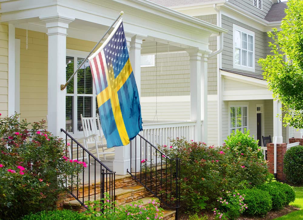 Schwedisch-Amerikanische Hybrid-Flagge 90x150 Cm – 100% Polyester Mit Messingösen Für Innen & Außen