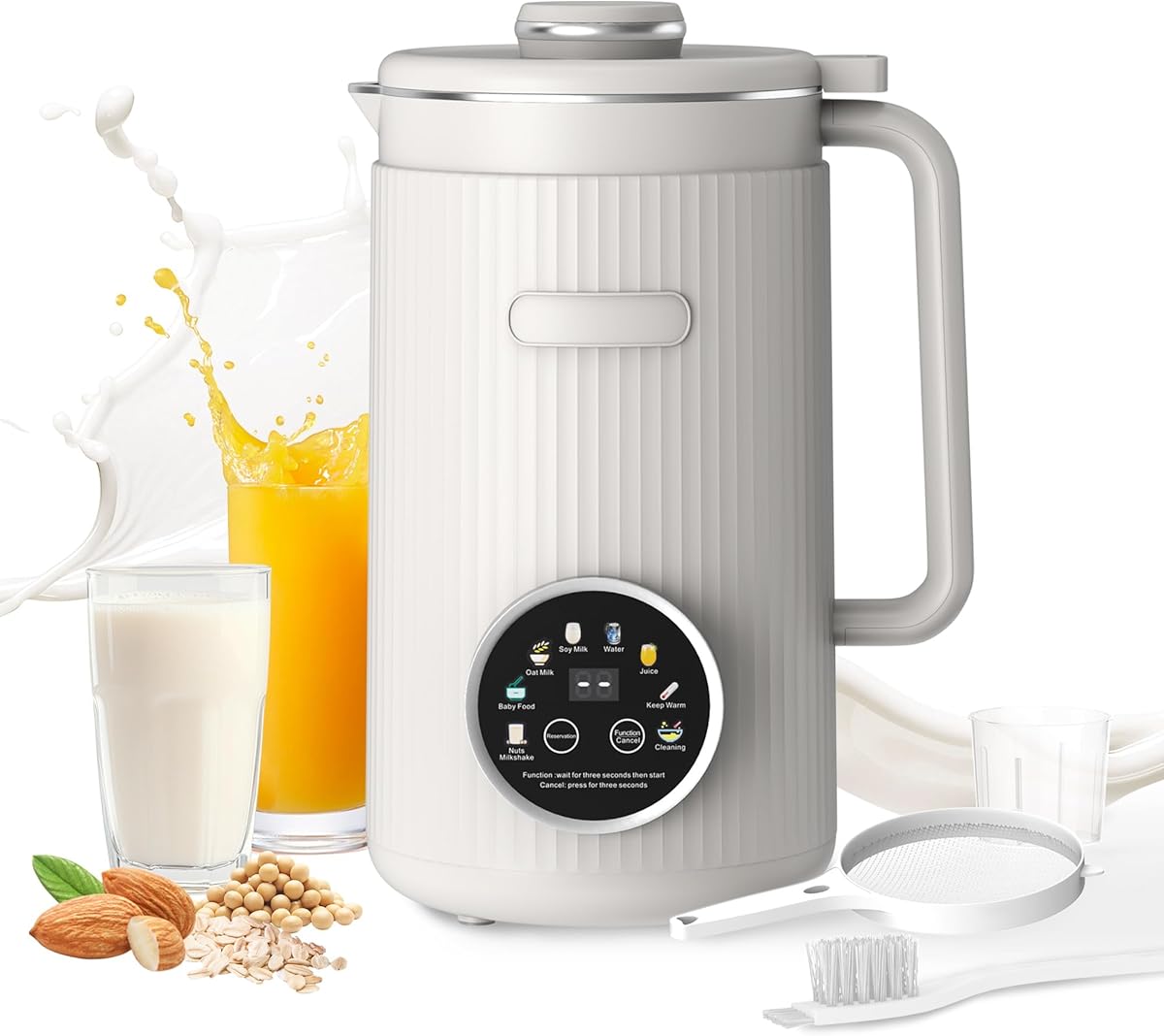 ANHANE 35oz Nut Milk Maker Machine: 8-in-1 Soy Milk Maker with Auto Clean & 20-Blade - Multi-Function Nut Milk Machine with Self-Cleaning, Auto Shutoff, for Vegan Drink (White)
