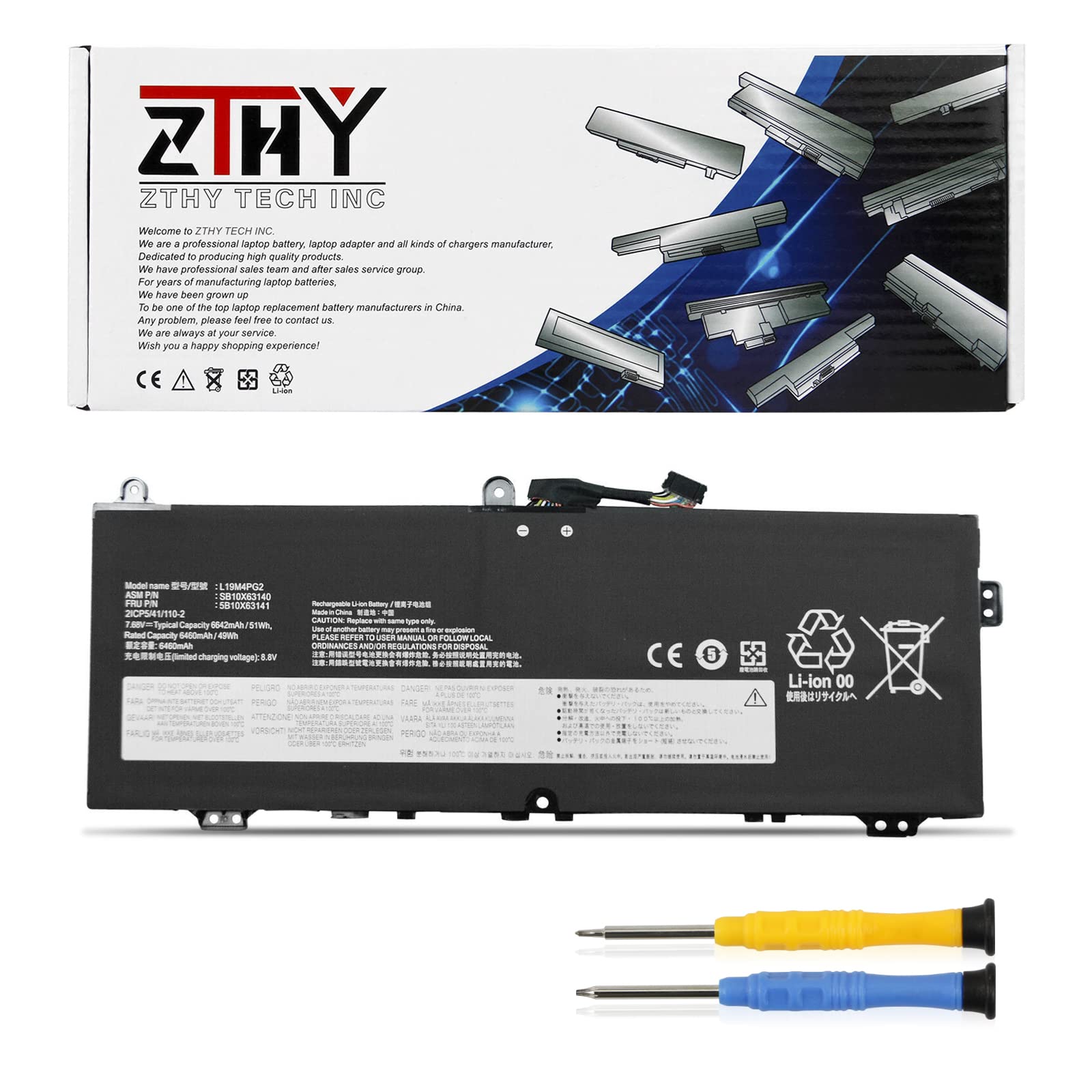ZTHY L19M4PG2 L19D4PG2 L19D4PG2 Laptop Battery Replacement for Lenovo IdeaPad Flex 5 Chromebook-13ITL6 CB-13IML05 Chrome-14ITL6 ThinkPad C13 Yoga Gen