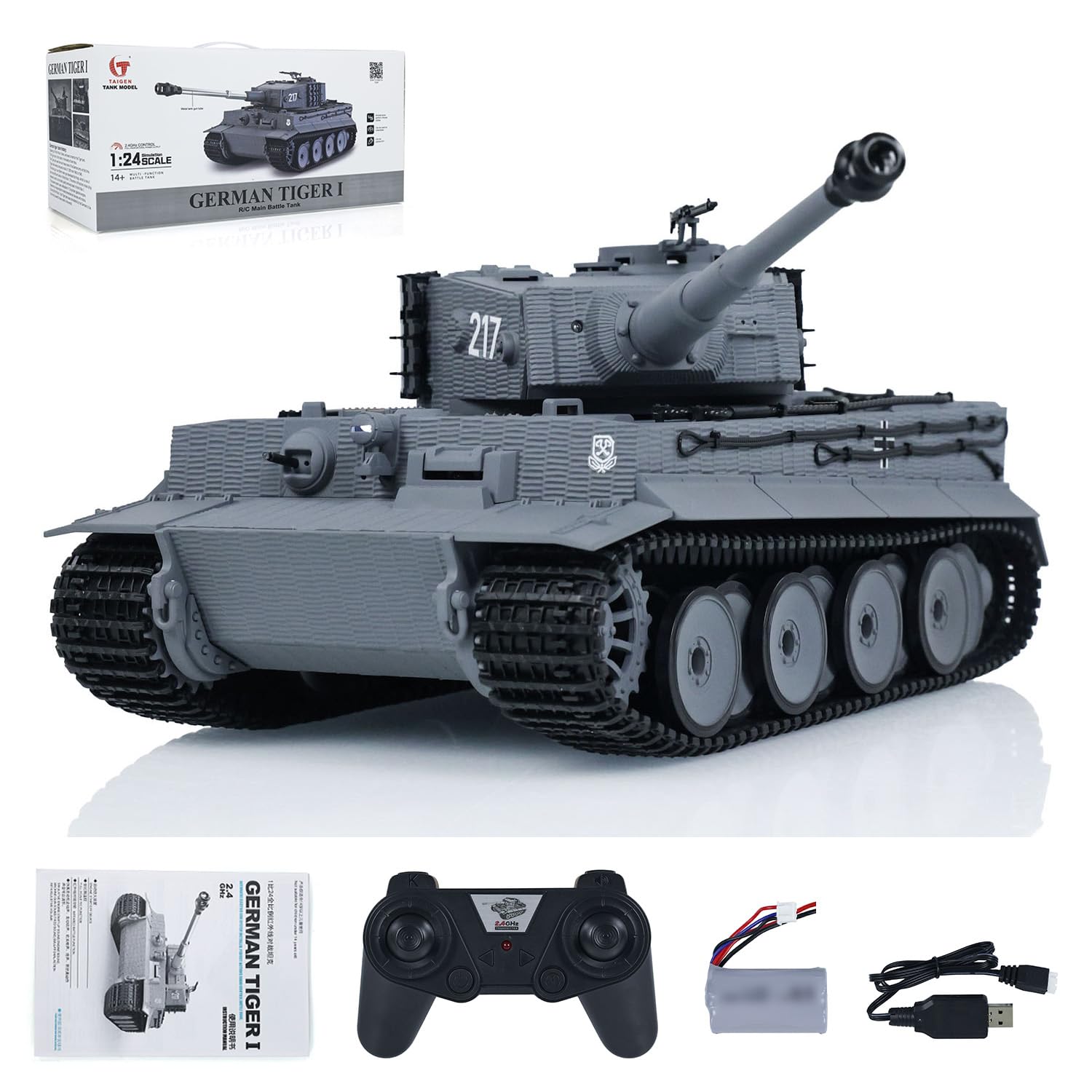 Taigen 1/24 Tanque RC RC Tank Tanque de Batalla RC Tiger I Control Remoto Tanques Militares Combate Infrarrojos