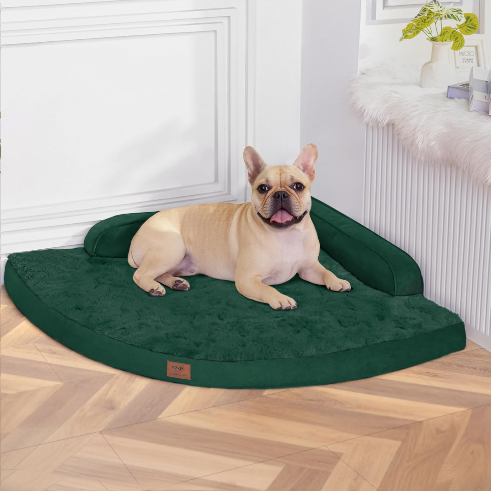 MEKIY Large Orthopedic Dog Bed with Sides Big Dog Beds with Removable Washable Cover Non-Slip Waterproof Pet Bed for Medium Large Dogs - Dark Green L