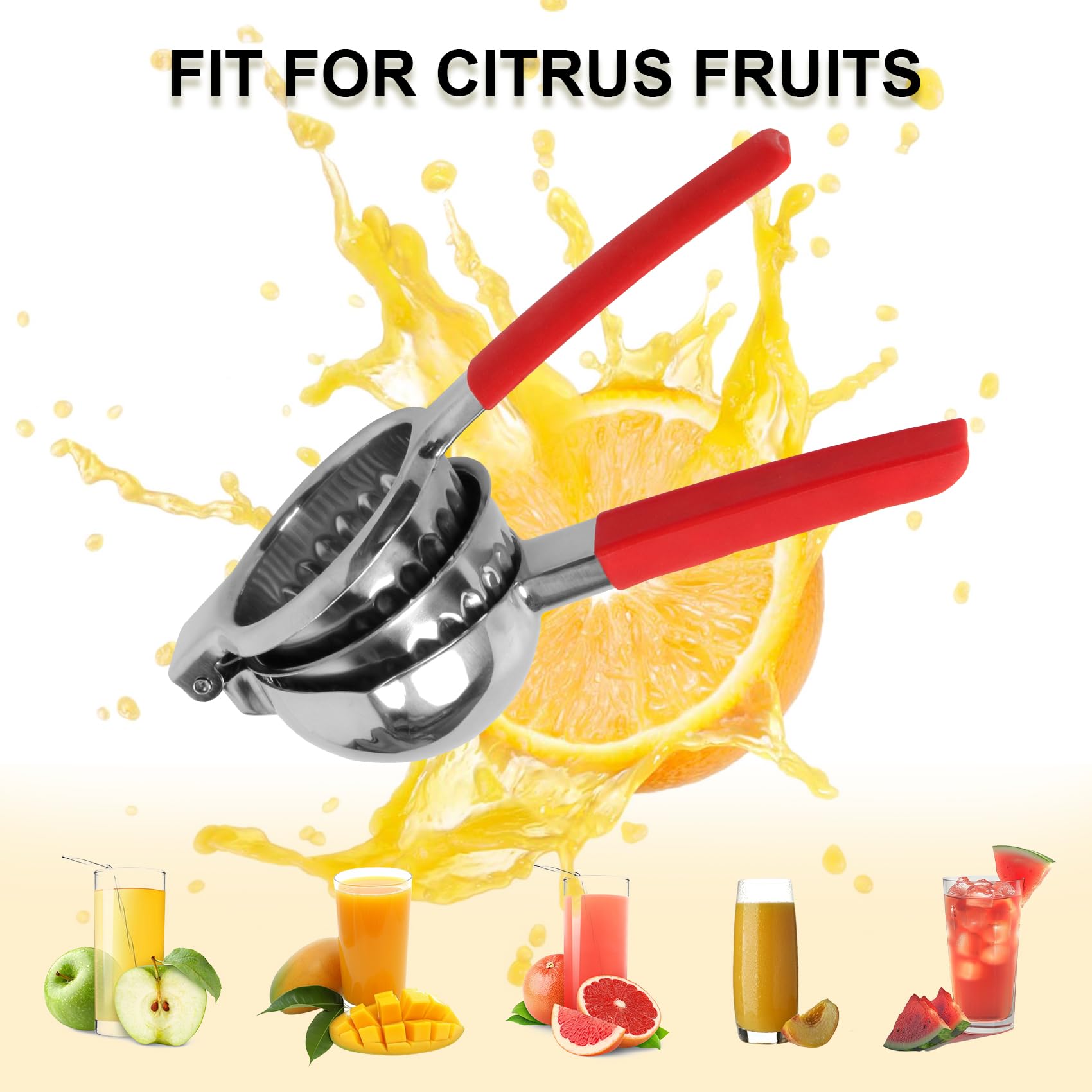 Presse-citron en acier inoxydable, grand presse-agrumes manuel, design en maille filtrante, anti-éclaboussures, avec poignée antidérapante, zesteur et brosse de nettoyage en acier inoxydable