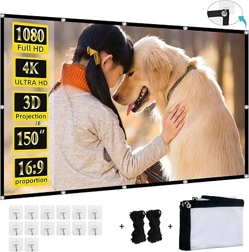 Pantalla de proyección de 150 pulgadas 4K 169 HD, plegable, portátil, pantalla de cine para interiores y exteriores, pantalla de cine de doble cara