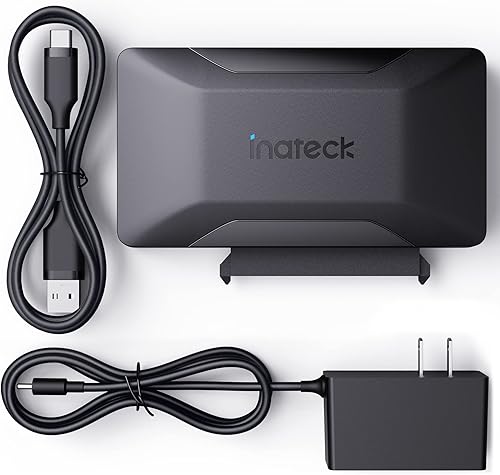Inateck Adaptador SATA a USB 3.2 Gen 2, Cable adaptador de disco duro para SSD/HDD de 2.5/3.5 pulgadas, adaptador de corriente de 12V/2A incluido,