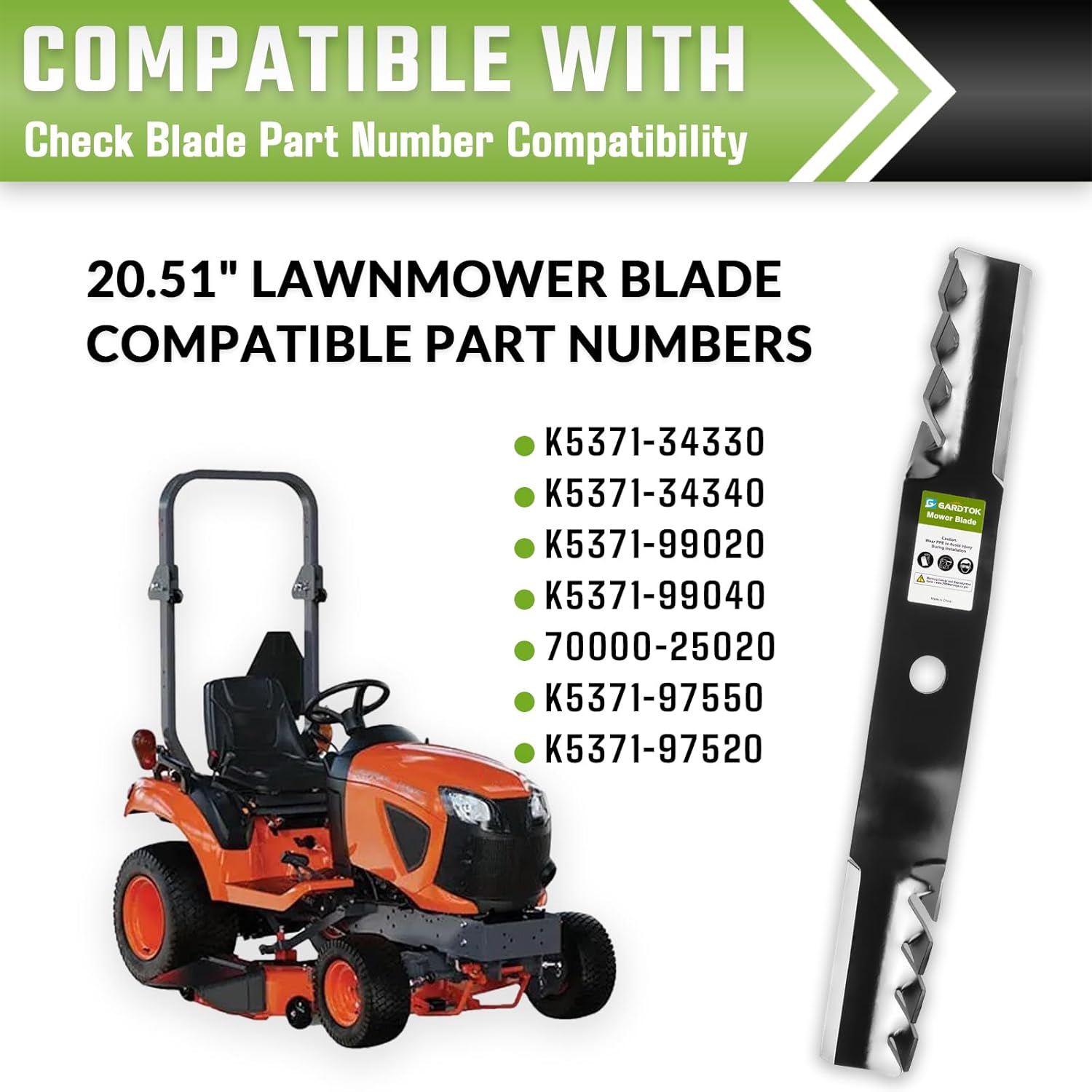 3 Pack Mulching Mower Blades 20.51" Replacement for Kubota K5371-34330 K5371-34340 K5371-99020 60 Inch Deck RCK60B-22BX RCK60B-23BX RCK60D-26BX 0.87" Circle Center Hole