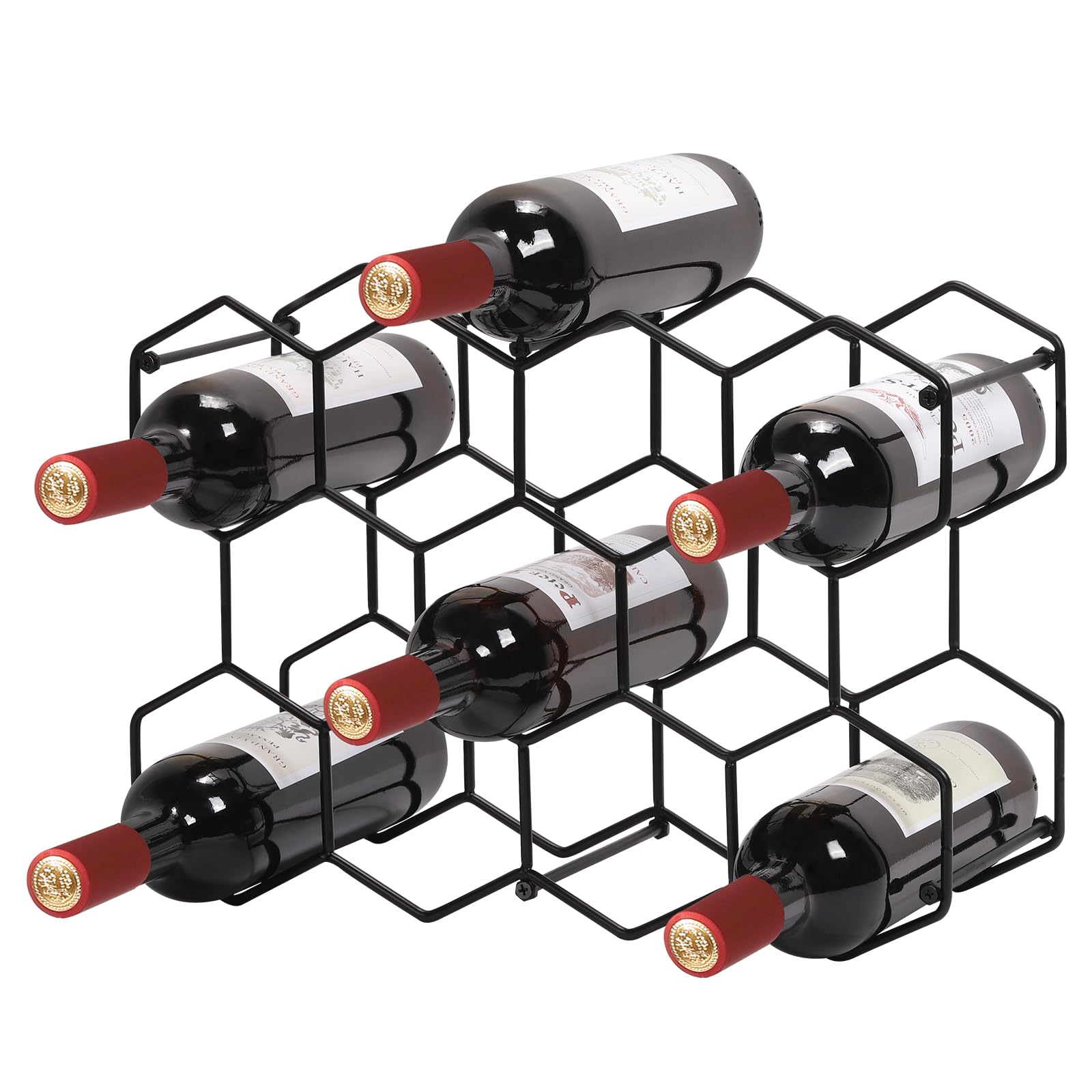 Countertop Wine Rack, 14 Bottle Wine Holder for Wine Storage, Freestanding Metal Wine Rack Honeycomb, Easy to Assemble, 3 Tier Tabletop Wine Holder for Cabinet, Pantry, Home, Kitchen Bar(Black)