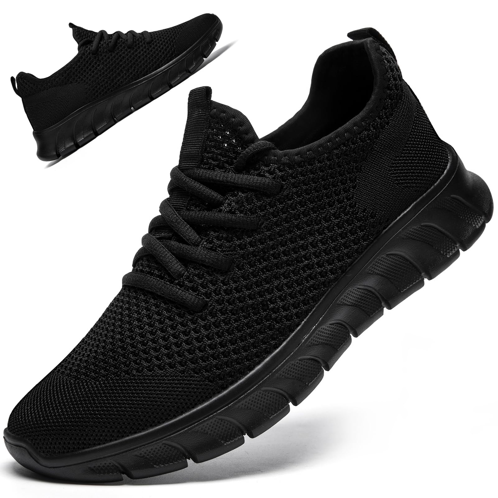RJYWGS Running Shoes for Men Womens Walking Tennis Gym Sneakers Slip On Comfortable Lightweight Athletic Workout Fashion Sports Shoes 11.5 Women/10 Men Black