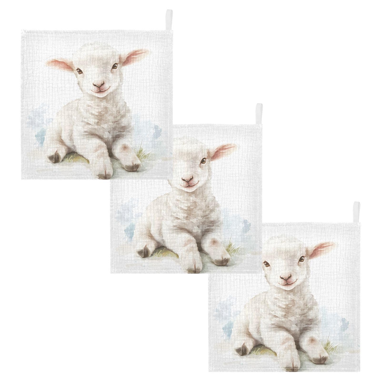 YETTASBIN Cute Baby Lamb Muslin Baby Hand Washcloths Soft Cotton Bath Face Towel 4 Layers Extra Absorbent Feeding