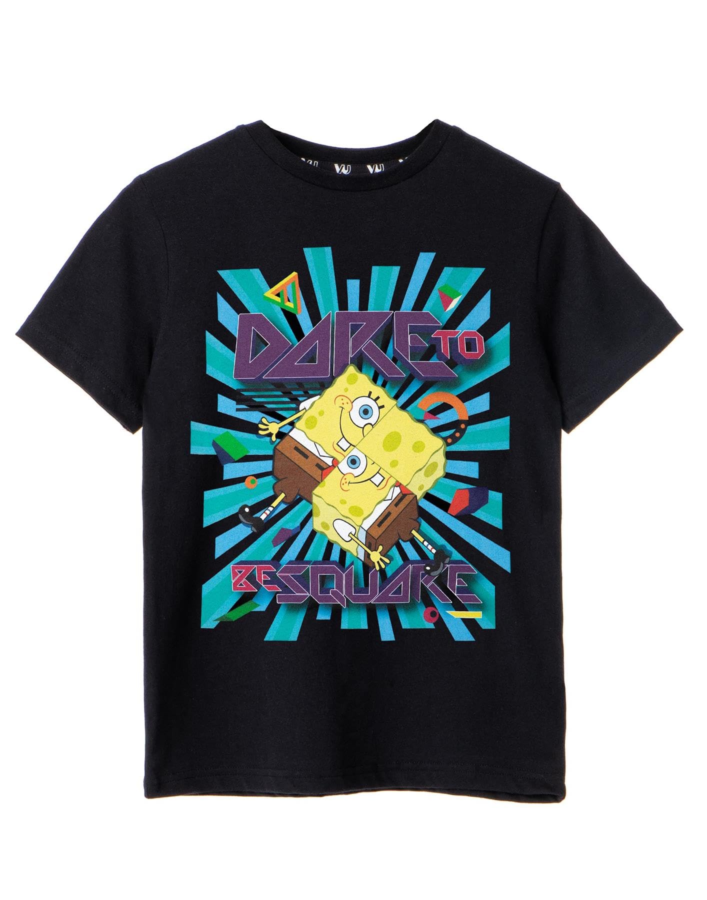SPONGEBOB SQUAREPANTSBoys T-Shirt | Black Dare to Be Square Graphic Tee for Kids | Iconic Cartoon Lightweight Short-Sleeve Top | Fun Sponge Bob Merchandise Gift for Children