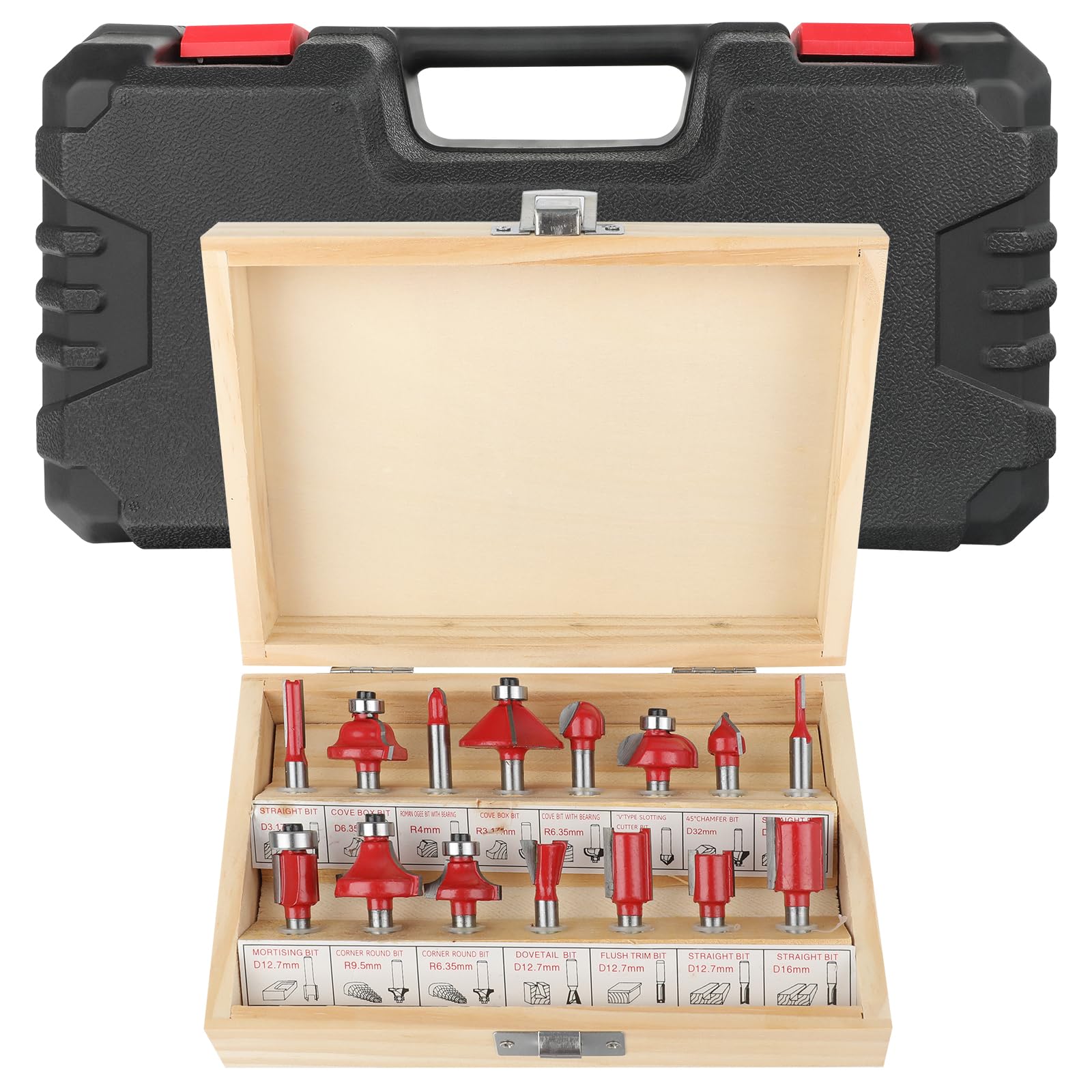 Holzfräse Oberfräse Electric - Fräsmaschine Hand Holz mit Koffer - 12 Set Zubehör 800 W 330000 R/min 6,35 mm - Wood Router Kantenfräse Handpalmenfräser für die Holzbearbeitung