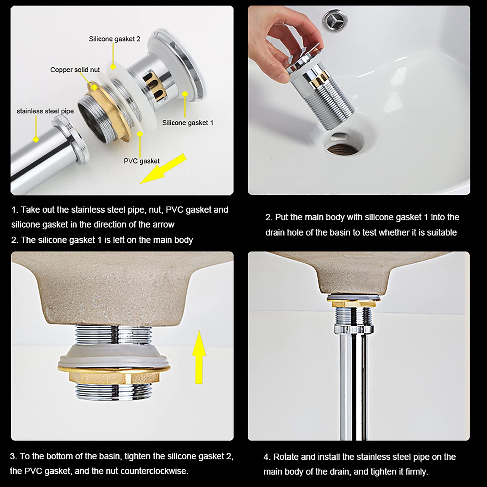 Bonde de Lavabo Pop-up avec Trop-Plein Laiton Clic-clac Bonde de Vidage Lavabo avec Panier Filtre Bonde D'écoulement pour Evier ou Lavabo Ecoulement de Lavabo, Titane Or