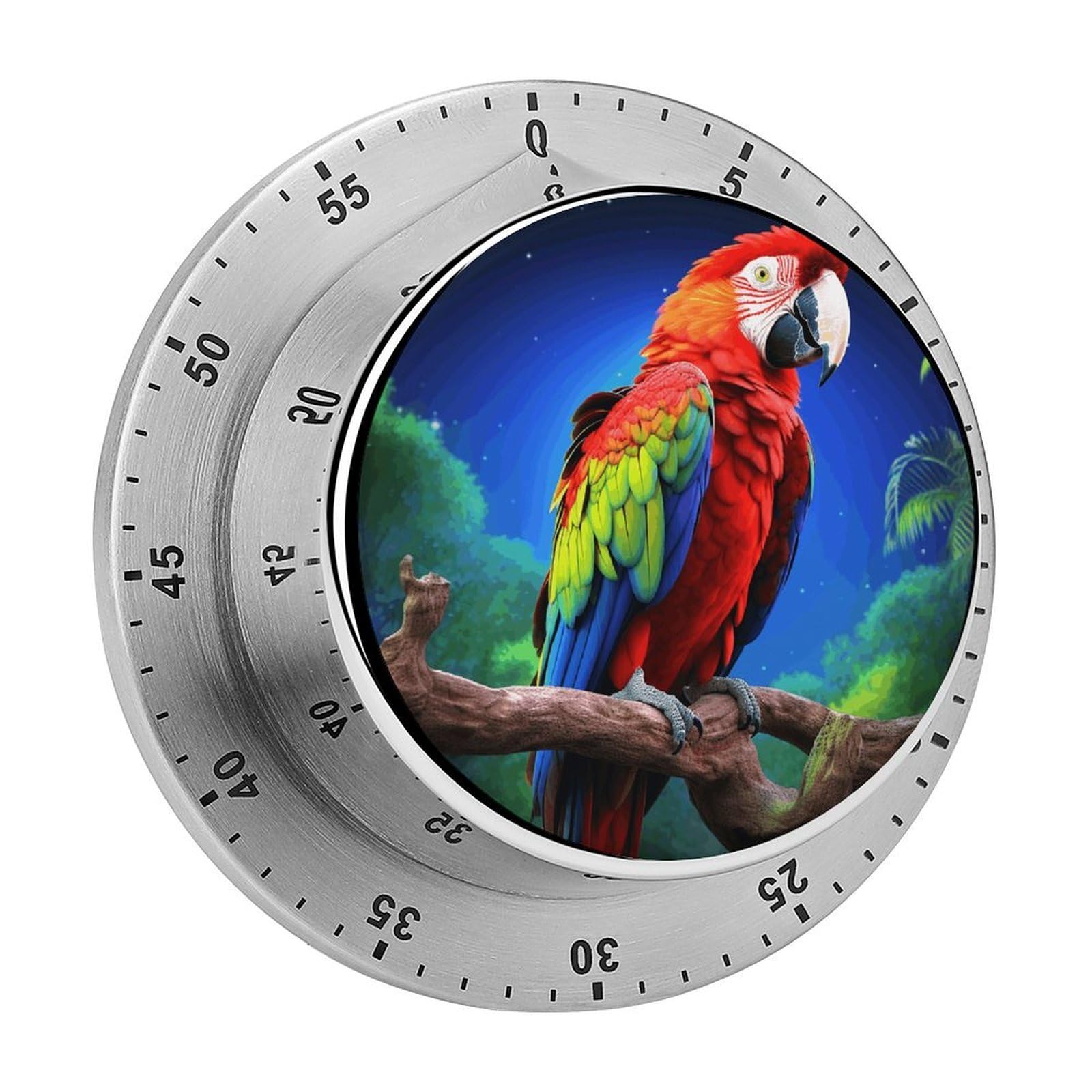 Parrot Timer Exquisite Stainless Steel Magnetic Timers Waterproof Durable Mechanical Countdown Countup for Loud Alarm for Baking Grilling Studying