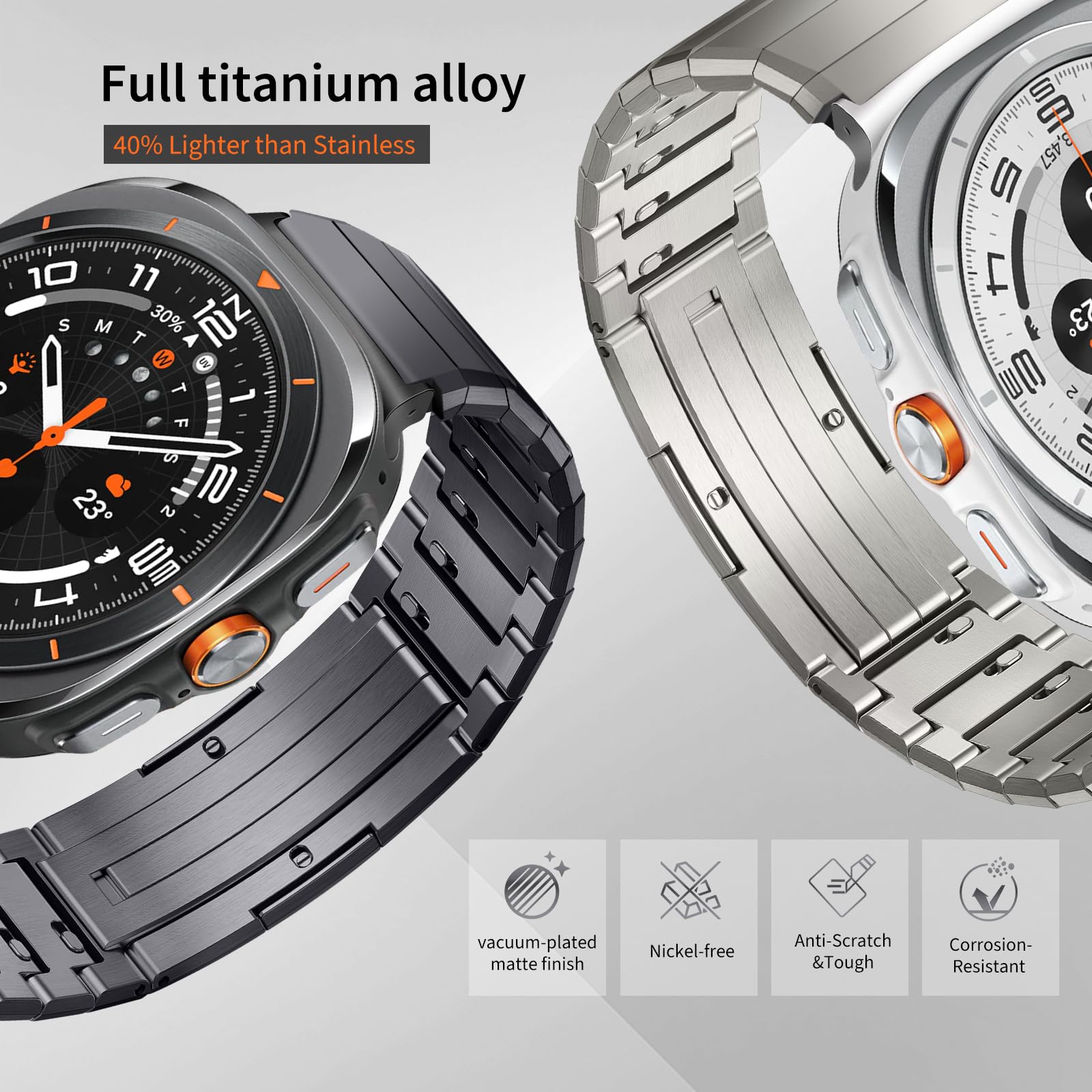 Bracelet de rechange compatible avec Samsung Galaxy Watch Ultra en titane 47 mm One Click Galaxy Watch Ultra 2024 2025 avec fermoir pliable