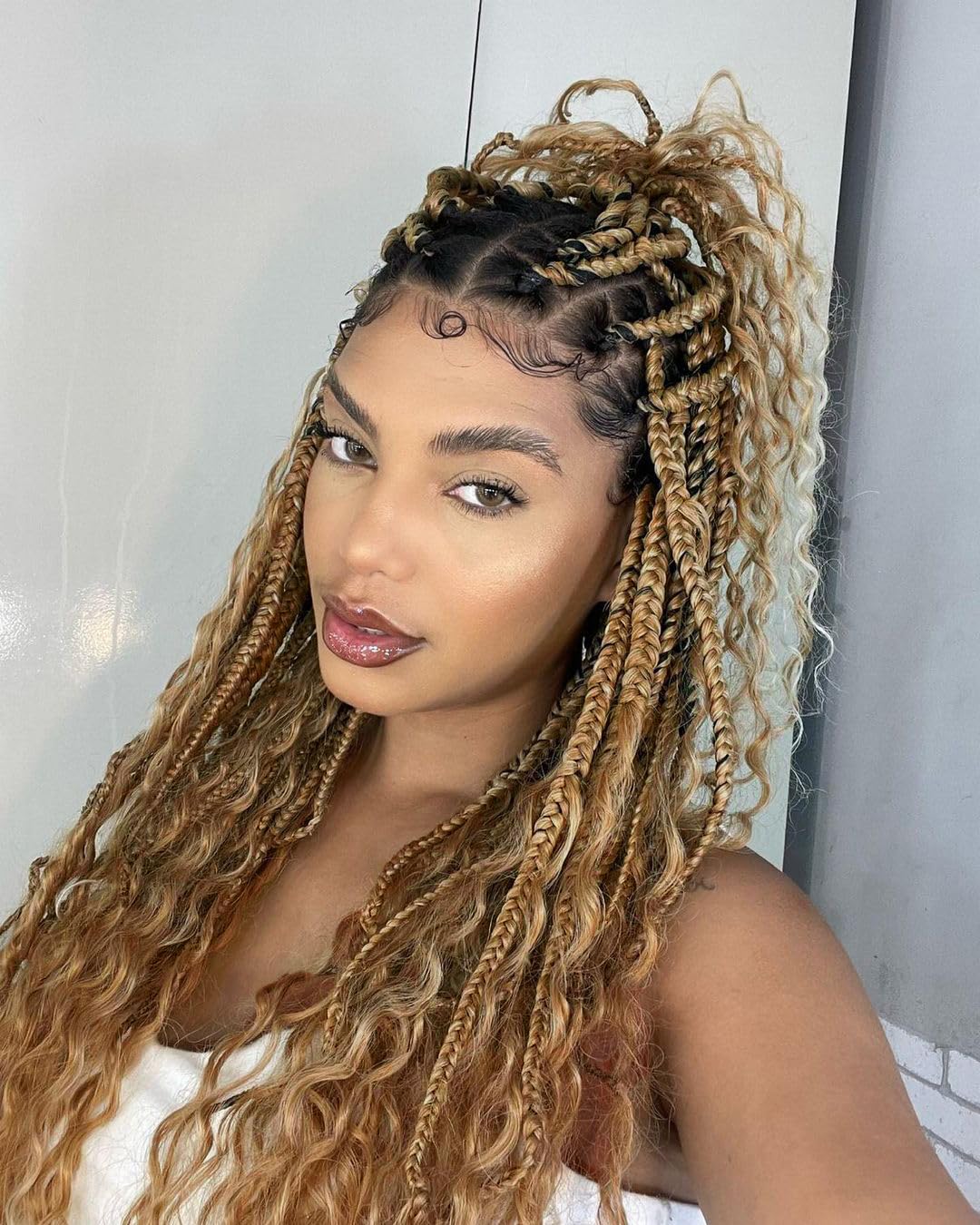 24 Inch Blonde Boho Crochet Braids for Women 7 Packs Goddess Box Braids Crochet Hair With Curly Ends Bohemian Crochet Pre Looped Hair Extensions, 27