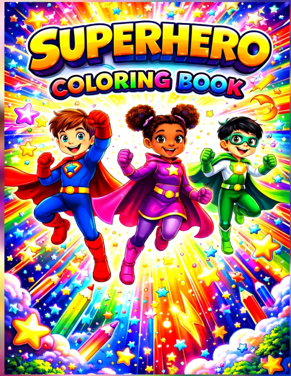 Superhero Coloring Book: 40 Easy Comic Style Art Pages for Boys and Girls