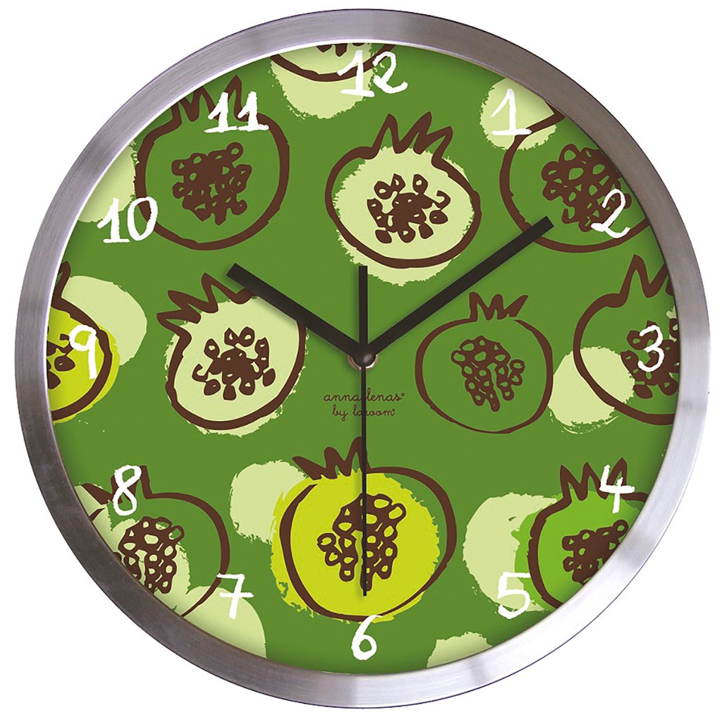 laroom 12311 - Satin Stainless Steel Pomegranates Wall Clock, Green