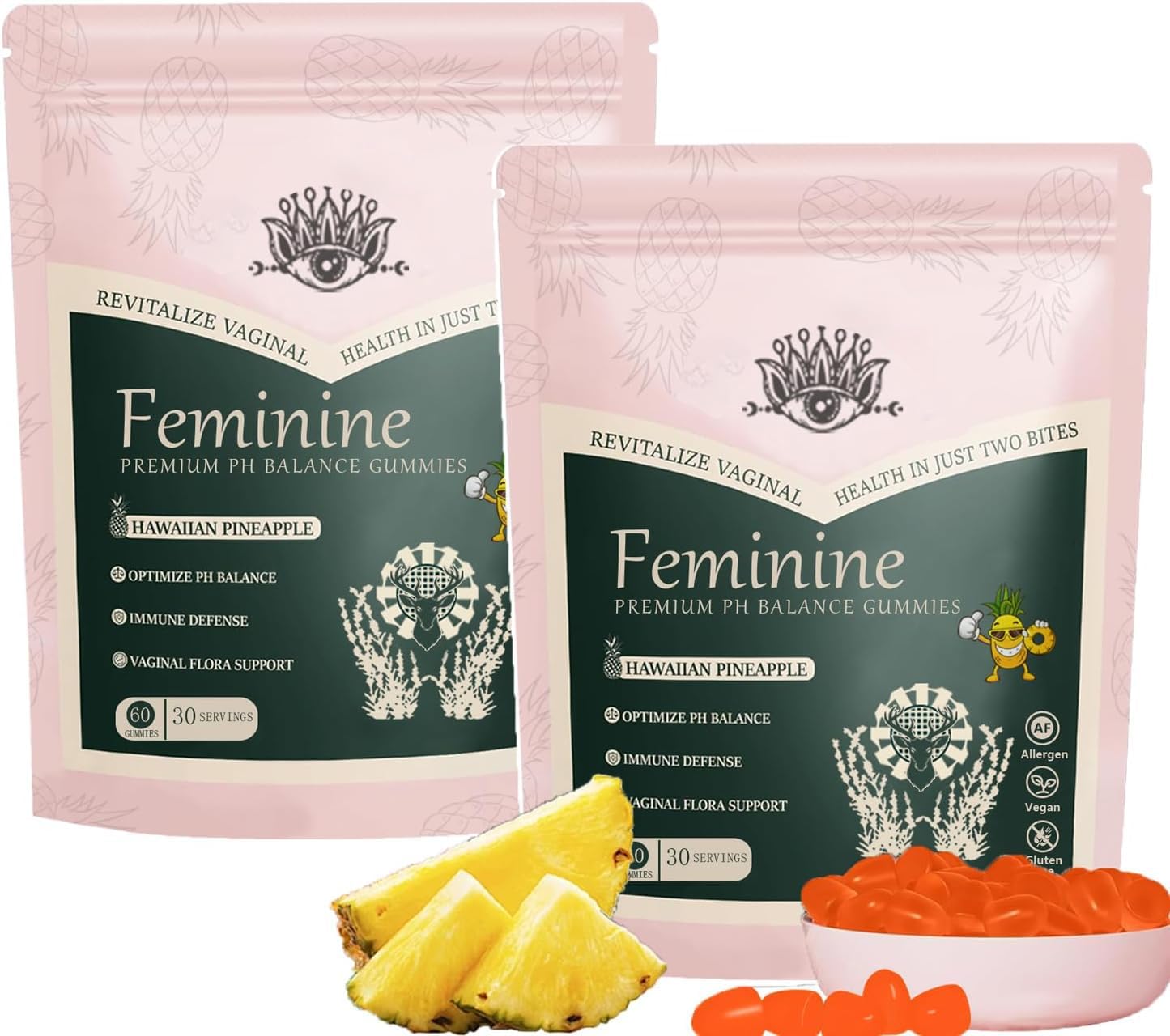Premium Feminine Balance Gummies for Women,Hawalian Pineapple Gummy for Women's Health & Wellness -lmmune Suppot - Vegan,Gluten-Free & Halal,60 Gummies, 60 Count (2)