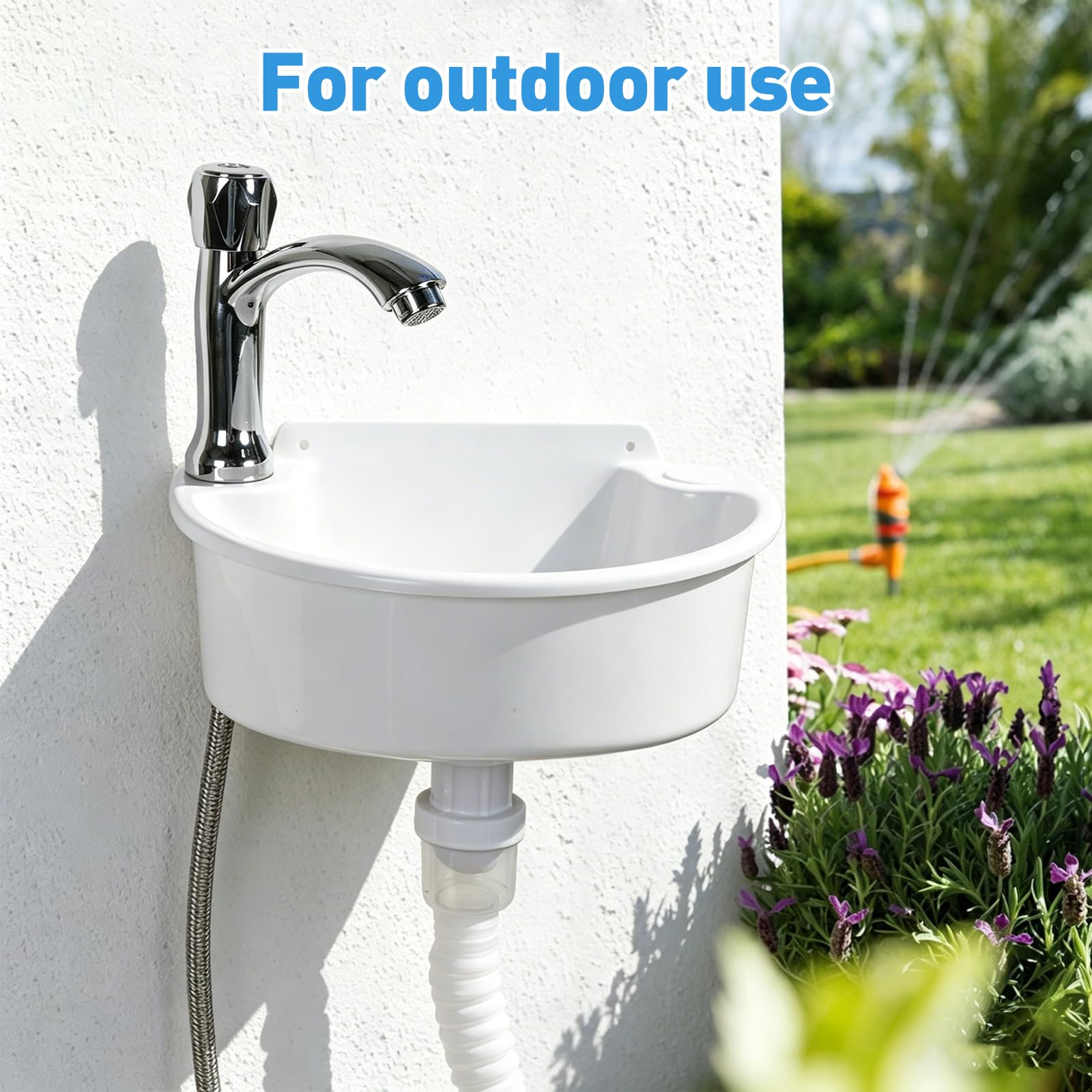 Lavabo Piccolo da Parete con Rubinetto, Lavello di Servizio in Plastica con Kit di Scarico, Lavandino Salvaspazio da Parete per Camper, Campeggio, Giardino, Cantina, Cantiere e WC