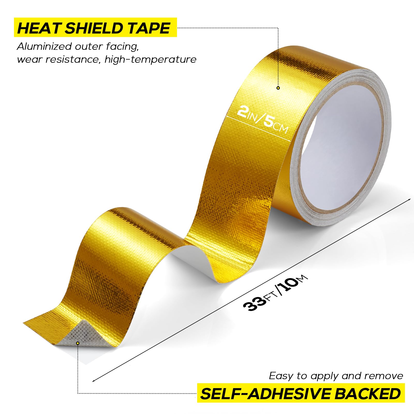 Lámina de aluminio para protección térmica, cinta de sellado metálica dorada, de fibra de vidrio, para manguera y coche, 5 cm x 10 m