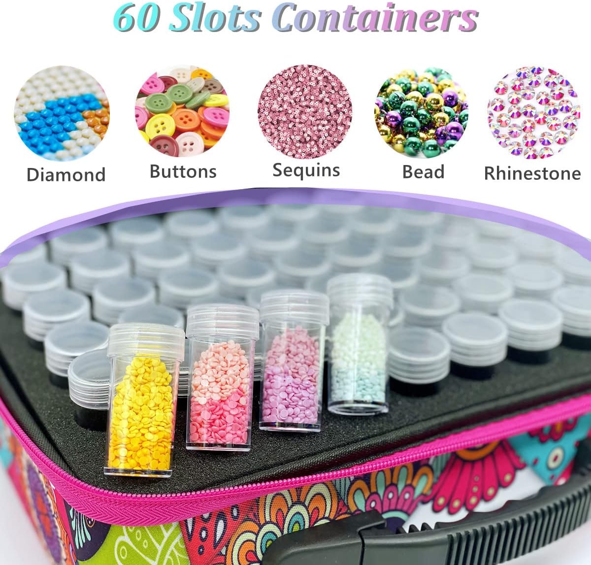 Diamond Painting Storage Containers 60 Slots Big Capacity Diamond Painting Accessories 5D Diamond Painting Tools Set DIY Art Craft Jewelry Beads Rhinestones Organizer (60 Slots, Bohemia) image 3