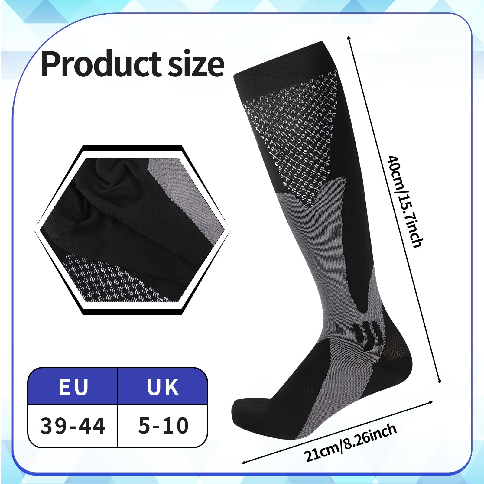 Utensilsto 4 pares de calcetines de compresión unisex, 15-25 mmHg, calcetines deportivos con elásticos, para hombre y mujer, para correr, hacer deporte