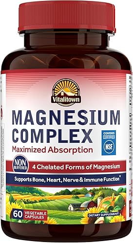 Vitalitown Suplemento complejo de magnesio de 500 mg – Glicinato de magnesio, malato, taurato y citrato certificado NSF – Quelatado de alta
