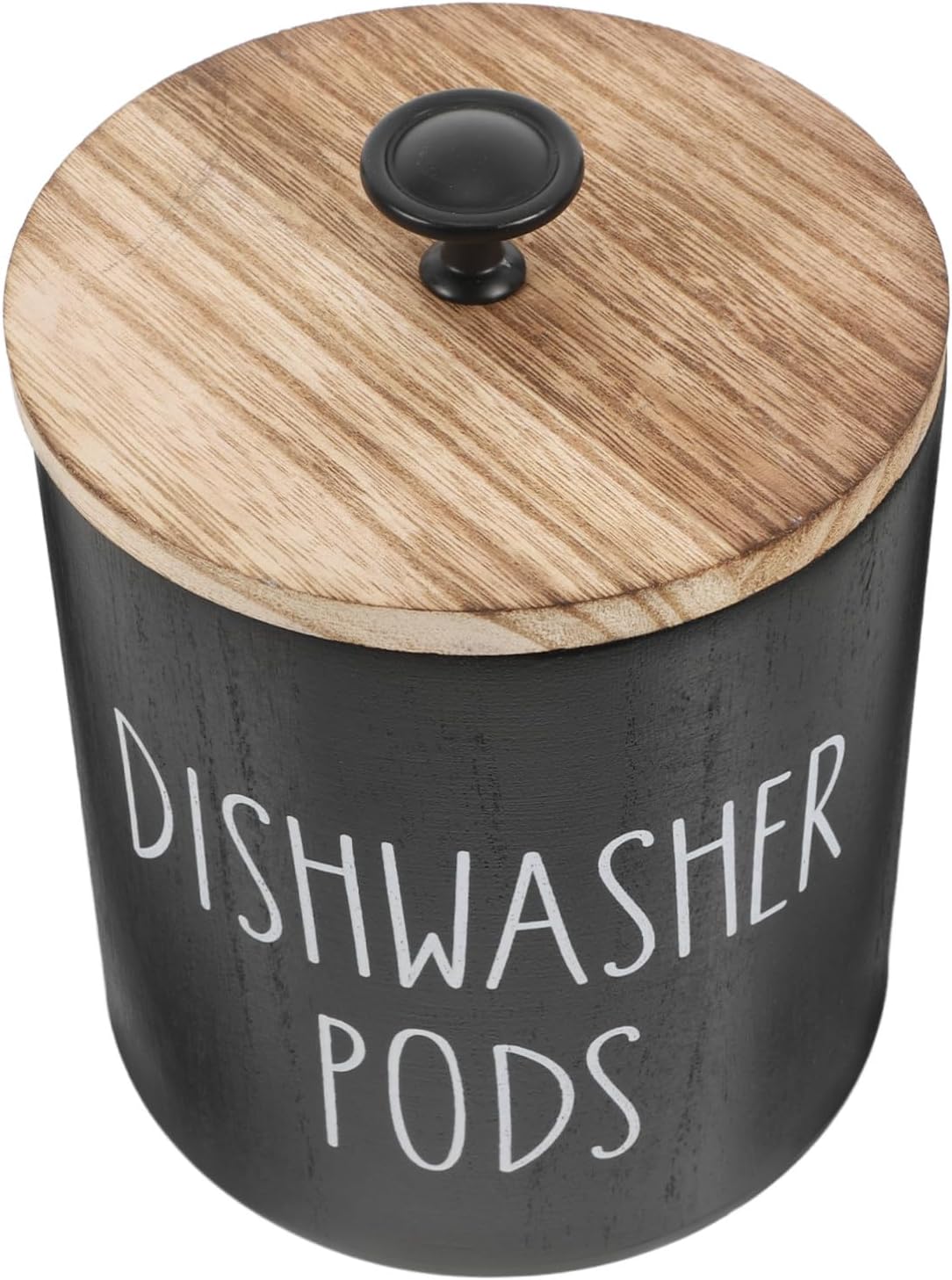Rustic Round Wood Dishwasher Pod Holder Lid Laundry Container Versatile Kitchen Storage Bin for Small Items Natural Finish Organizer
