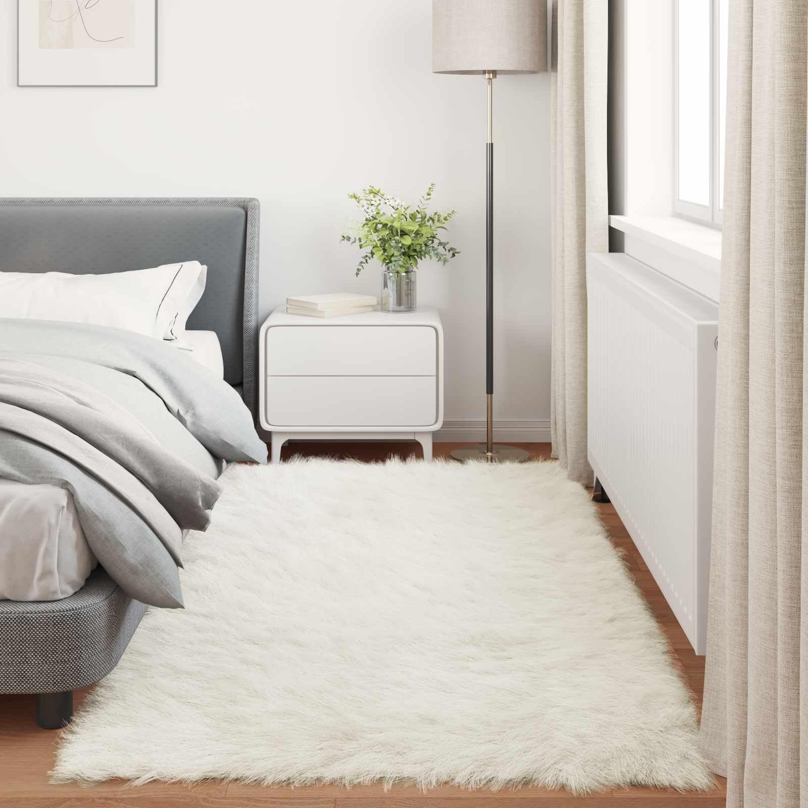 Tafalla - Alfombra de piel de oveja sintética, 100 x 200 cm, de pelo alto, de poliéster, en color blanco, diseño moderno para salón, dormitorio, pasillo
