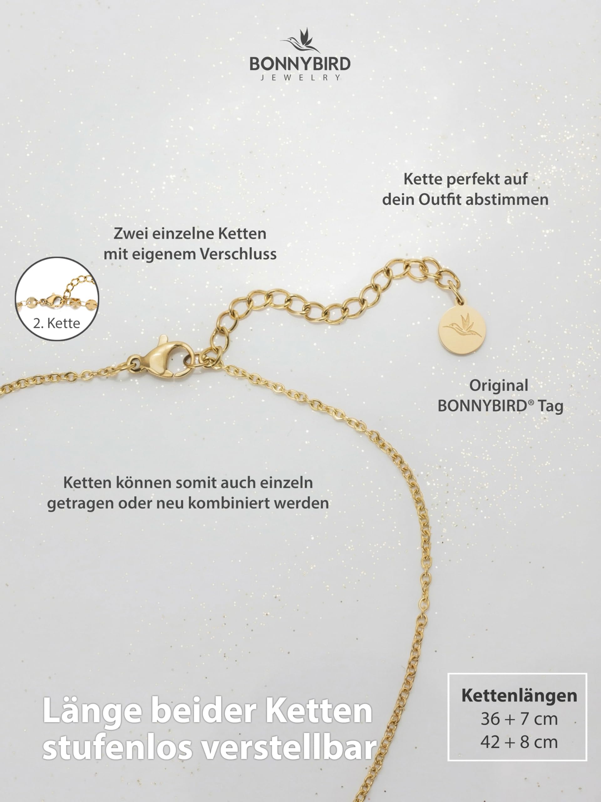 BONNYBIRD® Wasserfeste Edelstahl Boho Halskette Damen in Silber, Gold & Roségold, 100% Wasserfest & Hautverträglich BonnyBoho