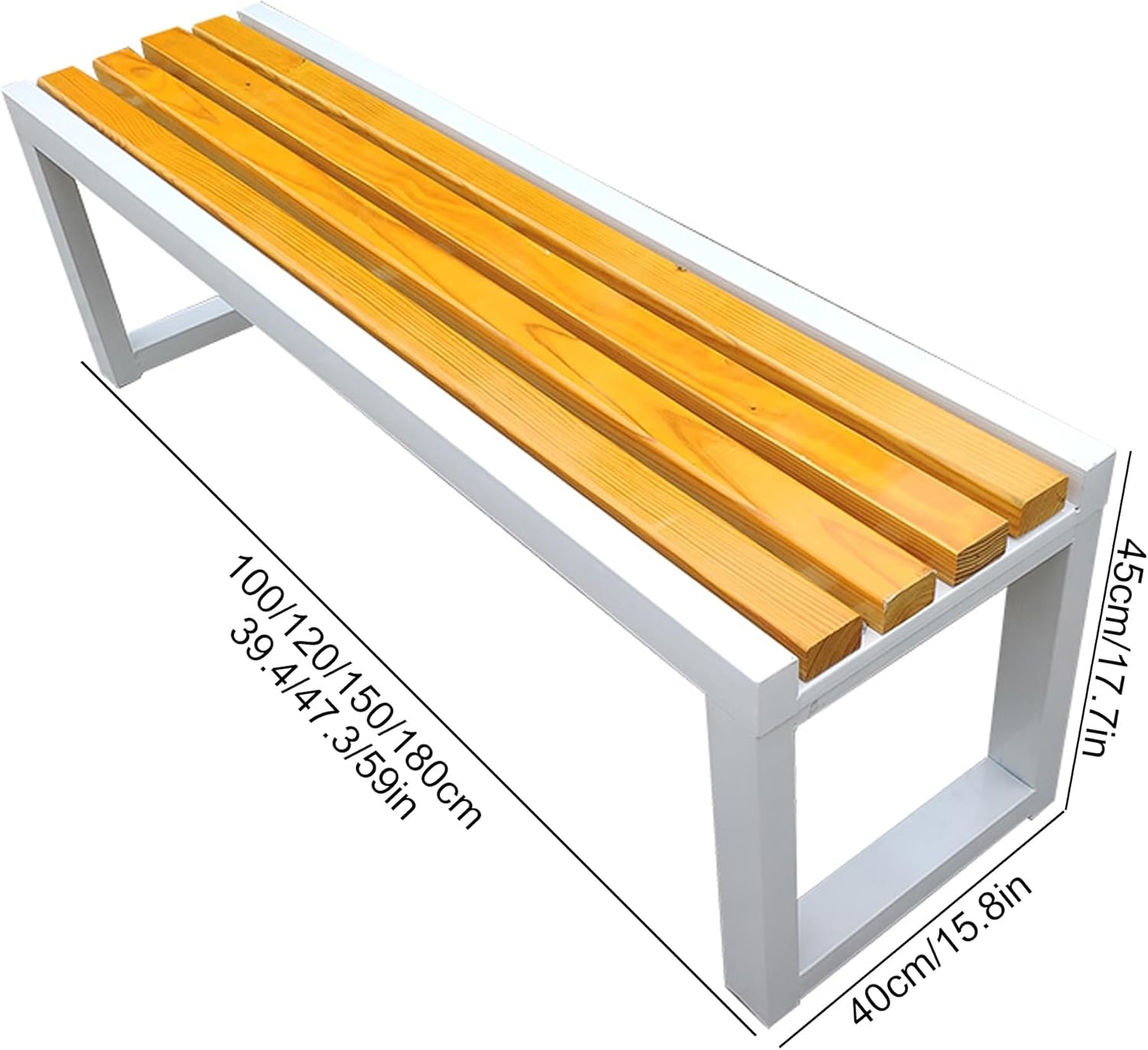 Outdoor Garden Benche, Weatherproof Patio Bench, Front Porch Bench with Metal Frame, Backless Bench Wood Bench with Slatted for Front Porch Backyard(Color:White Frame,Size:100cm)