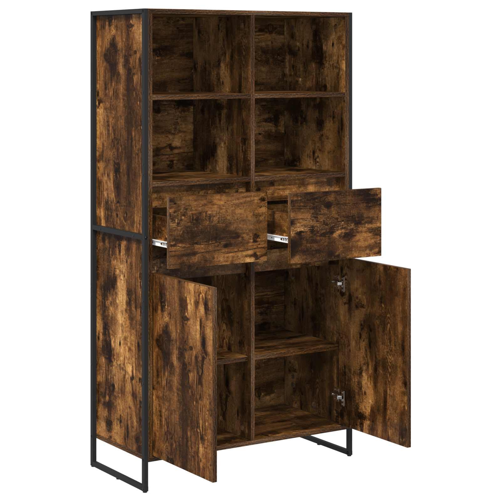Kredens zestaw 2 sztuk, kolor dymny, 81 x 36 x 150,5 cm, materiał drewnopochodny, wzornictwo przemysłowe, z szufladą i drzwiami, uniwersalna przestrzeń do przechowywania do salonu, kuchni