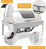 Vista 6 de ROVSUN Juego de Chafing Dish de Buffet con Tapa Enrollable, NSF 9 Cuartos Rectangular de Acero Inoxidable Chafer para Catering, Servidores de Buffet