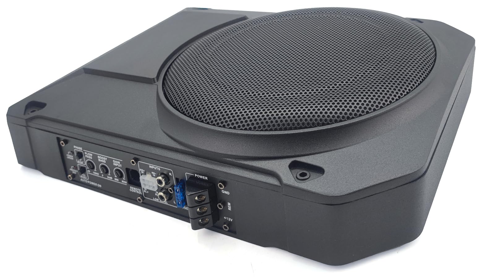 Caisson de Basses Actif amplifié 10 Pouces (800 W) — Caisson Clos Haute Performance avec télécommande, pour Voitures, camions et Camping-Cars — Plage de fréquences : 20 Hz – 150 Hz