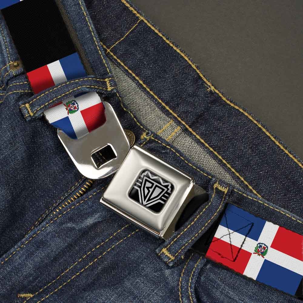 Buckle-Down Seatbelt Belt - Dominican Republic Flags/Black Blocks - 1.5