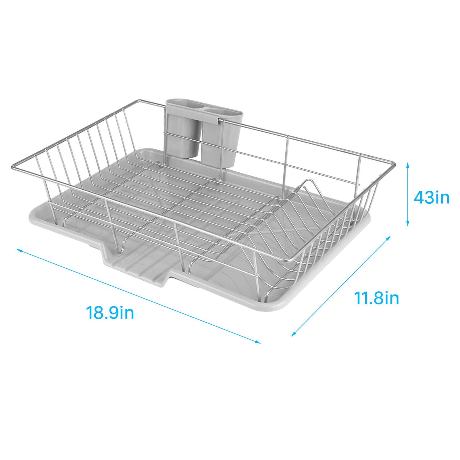 Escurridor de platos antioxidante con bandeja de goteo extraíble, escurridor de platos de cocina, 48 x 30 x 11 cm, soporte para platos, estante de drenaje que ahorra espacio para un fácil secado y